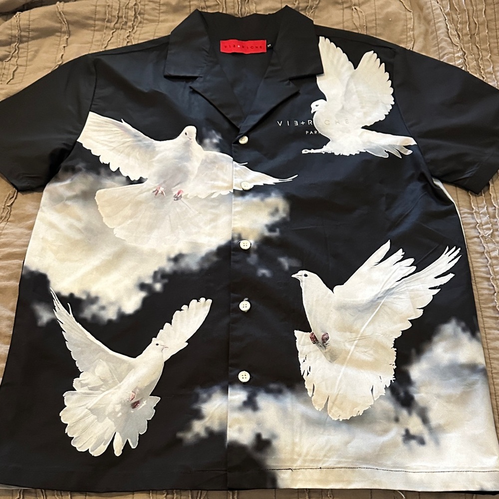 Vie + Riche Black Shirt with White Dove Print